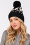 Wool Blended Argyle Fleece Pom Pom Beanie 