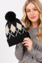 Wool Blended Argyle Fleece Pom Pom Beanie 