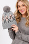 Wool Blended Argyle Fleece Pom Pom Beanie 