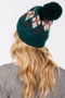 Wool Blended Argyle Fleece Pom Pom Beanie 