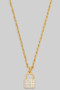 Gold Dipped Cz Pave Lock Pendant Necklace