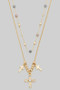 Multi Cross Charm Layered Necklace W Glass Beads