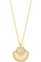 Gold Dipped Cz Sea Shell & Pearl Pendant Necklace.