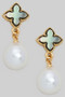Clover Stud Earrings With Dangling Pearls