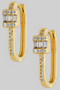 Brass Cz Pave Link Lock Oval Hoop Earrings