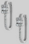 Brass Cz Pave Link Lock Oval Hoop Earrings