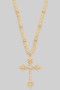 Large Rhinestone Pave Cross Pendant Beaded Necklac - #KN24806