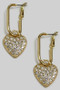 Dangling Stone Pave Heart Oval Chain Earrings