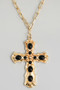 Large Black Stone Pave Cross Pendant Chain Necklac
