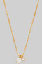 Brass Stone And Cz Double Charm Dainty Necklace 