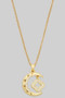 Brass Crescent And Clover Pendant Necklace With Cz