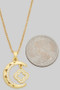 Brass Crescent And Clover Pendant Necklace With Cz