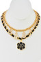 Flower Pendant Leather Chain Braided Necklace Set
