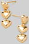 Brass Triple Heart Drop Earrings