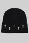 Studded Metal Cross Knit Beanie