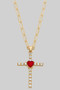 Cz Heart Cross Pendant Paper Clip Chain Necklace