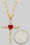 Cz Heart Cross Pendant Paper Clip Chain Necklace