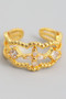 Wavy Beaded Ring With Flower And Diamond Cz