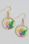 Multi Color Round Pressed Flower And Drop Earrings