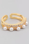 Brass Stack Ring With Cz Pave And Pearly Beads
