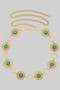 Flower Link Chain Belt With Turquoise Stones