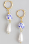 Floral Porcelain Beaded Huggies With Pearl