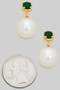 18K Gold Dipped Green Stone And Pearl Earrings
