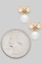 Bow And Pearl Dangle Earrings With Cz Accents