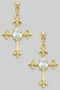 Fleur De Lis Cz Cross Drop Earrings