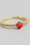 Dainty Strawberry Brass Ring With Cz Pave