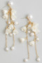Linear Flower And Pearl Drop Earrings