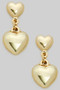 Dangling Brass Tiered Puff Heart Earrings