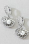 Cz Pave Huggies With Clam And Pearl Charm