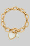 Heart And Pearl Charm Chain Bracelet