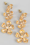 Brass Linear Flower Drop Earrings With Cz