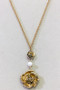 Dangling Rose And Pearl Pendant Necklace
