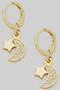 Dainty Brass Huggies With Cz Moon And Star Charms