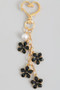 Lacquered Flower And Pearl Bead Bag Charm Keychain