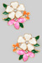 Lacquered Multi Flower Drop Earrings With Cz