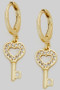 Dainty Brass Huggies With Cz Heart Key Charm