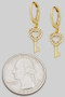 Dainty Brass Huggies With Cz Heart Key Charm
