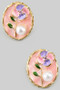 Lacquered Floral Portrait Studs With Pearl