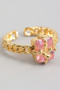 Brass Chain Ring With Bow Wrapped Pink Stone