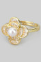 Cz Pave Clover Brass Ring With Pearl