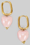 Stone Heart Charm Rectangular Hoop Earrings