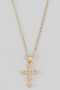 Cz Pave Pointed Cross Pendant Brass Necklace