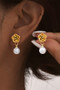 Rose Studs With Dangling Pearl