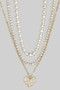 Three Piece Cz Layered Necklace With Heart Pendant