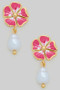 Color Flower Pearl Drop Post Earrings