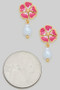 Color Flower Pearl Drop Post Earrings